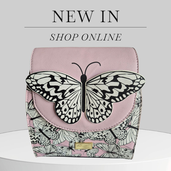 Luv Betsey by Betsey Johnson Pink & Black Butterfly Mini Backpack Gold Accents - Picture 5 of 11